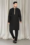 Buy_Aham-Vayam_Black Cotton, Silk Embroidery Phool Nehru Jacket Kurta Set 