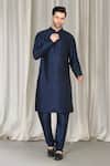 Buy_Aham-Vayam_Blue Cotton, Silk Embroidery, Metallic Thread Kashmiriyat Sherwani Kurta Set _Online_at_Aza_Fashions