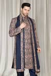 Shop_Aham-Vayam_Blue Cotton, Silk Embroidery, Metallic Thread Kashmiriyat Sherwani Kurta Set _Online_at_Aza_Fashions