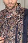 Shop_Aham-Vayam_Blue Cotton, Silk Embroidery, Metallic Thread Kashmiriyat Sherwani Kurta Set 