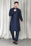 Aham-Vayam_Navy Cotton, Silk Embroidery Phool Nehru Jacket Kurta Set _Online_at_Aza_Fashions