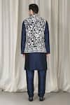 Shop_Aham-Vayam_Navy Cotton, Silk Embroidery Phool Nehru Jacket Kurta Set _at_Aza_Fashions