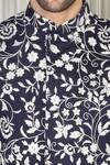 Shop_Aham-Vayam_Navy Cotton, Silk Embroidery Phool Nehru Jacket Kurta Set 