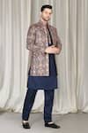 Aham-Vayam_Navy Cotton, Silk Embroidery Kashmiriyat Sherwani Jacket Set _at_Aza_Fashions