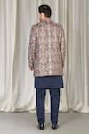 Shop_Aham-Vayam_Navy Cotton, Silk Embroidery Kashmiriyat Sherwani Jacket Set _at_Aza_Fashions