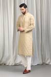 Buy_Aham-Vayam_Beige Cotton, Silk Embroidery, Sequins Kurta And Pant Set _Online_at_Aza_Fashions