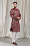 Aham-Vayam Red Cotton Sequins Jhilmil Embroidered Kurta And Pant Set at Aza Fashions Aham-Vayam_Red Cotton Sequins Jhilmil Embroidered Kurta And Pant Set _at_Aza_Fashions