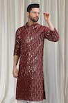 Shop Aham-Vayam Red Cotton Sequins Jhilmil Embroidered Kurta And Pant Set Shop_Aham-Vayam_Red Cotton Sequins Jhilmil Embroidered Kurta And Pant Set