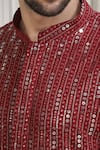 Buy Aham-Vayam Red Cotton Sequins Jhilmil Embroidered Kurta And Pant Set Online Buy_Aham-Vayam_Red Cotton Sequins Jhilmil Embroidered Kurta And Pant Set _Online