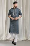 Aham-Vayam Grey Cotton, Silk Mirrors, Embroidery Tyohaar Kurta Set Online Aham-Vayam_Grey Cotton, Silk Mirrors, Embroidery Tyohaar Kurta Set _Online