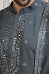Shop Aham-Vayam Grey Cotton, Silk Mirrors, Embroidery Tyohaar Kurta Set Online Shop_Aham-Vayam_Grey Cotton, Silk Mirrors, Embroidery Tyohaar Kurta Set _Online