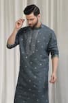 Aham-Vayam Grey Cotton, Silk Mirrors, Embroidery Tyohaar Kurta Set Aham-Vayam_Grey Cotton, Silk Mirrors, Embroidery Tyohaar Kurta Set