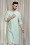 Shop_Aham-Vayam_Green Cotton Embroidery, Sequins Upwan Kurta Set 
