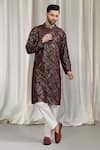 Shop_Aham-Vayam_Brown Cotton Embroidery, Metallic Thread Geometric Kurta Pant Dupatta Set _Online