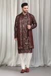 Aham-Vayam_Brown Cotton Embroidery, Metallic Thread Geometric Kurta Pant Dupatta Set 
