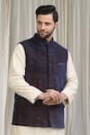 Aham-Vayam_Blue Velvet, Cotton Khaas Floral Pattern Nehru Jacket _Online_at_Aza_Fashions