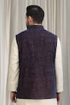 Shop_Aham-Vayam_Blue Velvet, Cotton Khaas Floral Pattern Nehru Jacket _at_Aza_Fashions