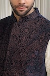 Buy_Aham-Vayam_Blue Velvet, Cotton Khaas Floral Pattern Nehru Jacket 