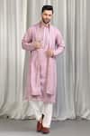 Aham-Vayam_Pink Cotton, Silk Mirrors, Embroidery Tyohaar Mirrorwork Kurta Set _at_Aza_Fashions