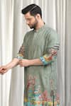 Buy_Aham-Vayam_Green Cotton Embroidery Printed Kurta And Pant Set _Online_at_Aza_Fashions