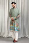 Aham-Vayam_Green Cotton Embroidery Printed Kurta And Pant Set _at_Aza_Fashions