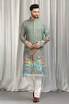 Shop_Aham-Vayam_Green Cotton Embroidery Printed Kurta And Pant Set 