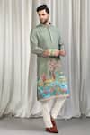 Aham-Vayam_Green Cotton Embroidery Printed Kurta And Pant Set _Online