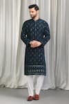Aham-Vayam_Blue Cotton Embroidery, Sequins Pushpotsav Kurta And Pant Set _Online_at_Aza_Fashions