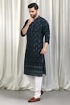 Buy_Aham-Vayam_Blue Cotton Embroidery, Sequins Pushpotsav Kurta And Pant Set _Online_at_Aza_Fashions