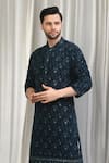 Aham-Vayam_Blue Cotton Embroidery, Sequins Pushpotsav Kurta And Pant Set _at_Aza_Fashions