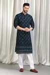 Buy_Aham-Vayam_Blue Cotton Embroidery, Sequins Pushpotsav Kurta And Pant Set _Online