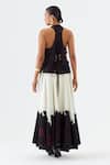 Shop_Jajaabor_Black Chanderi Silk Cut Work, Embroidery, Tassels Blossom Jacket And Skirt Set _at_Aza_Fashions