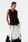 Shop_Jajaabor_Black Chanderi Silk Cut Work, Embroidery, Tassels Blossom Jacket And Skirt Set _Online_at_Aza_Fashions
