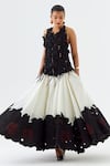 Buy_Jajaabor_Black Chanderi Silk Cut Work, Embroidery, Tassels Blossom Jacket And Skirt Set _at_Aza_Fashions