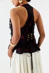 Buy_Jajaabor_Black Chanderi Silk Cut Work, Embroidery, Tassels Blossom Jacket And Skirt Set 