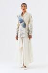Shop_Jajaabor_Ivory Chanderi Silk Cut Work, Embroidery Cutwork Jacket With Draped Kurta _Online_at_Aza_Fashions