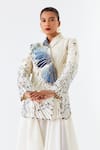 Jajaabor_Ivory Chanderi Silk Cut Work, Embroidery Cutwork Jacket With Draped Kurta _at_Aza_Fashions