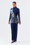 Jajaabor_Blue Chanderi Silk, Jersey Beads, Embroidery Cutwork Butterfly Jacket Skirt Set _Online_at_Aza_Fashions