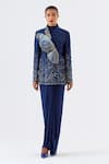 Buy_Jajaabor_Blue Chanderi Silk, Jersey Beads, Embroidery Cutwork Butterfly Jacket Skirt Set _Online_at_Aza_Fashions
