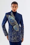 Shop_Jajaabor_Blue Chanderi Silk, Jersey Beads, Embroidery Cutwork Butterfly Jacket Skirt Set _Online_at_Aza_Fashions