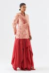 Buy_Jajaabor_Peach Silk, Silk, Cut Cutwork Butterfly Jacket And Skirt Set _Online_at_Aza_Fashions