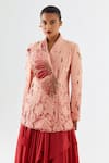 Shop_Jajaabor_Peach Silk, Silk, Cut Cutwork Butterfly Jacket And Skirt Set _Online_at_Aza_Fashions