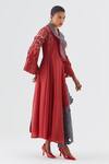 Jajaabor_Red Chanderi , Organza Cut Work, Layered Angarkha Kurta And Pant Set _Online_at_Aza_Fashions