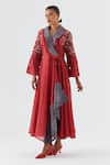 Buy_Jajaabor_Red Chanderi , Organza Cut Work, Layered Angarkha Kurta And Pant Set _Online_at_Aza_Fashions