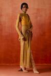 Buy_Jajaabor_Yellow Jersey High Neck, Pre-draped Saree Set With Bodysuit _Online_at_Aza_Fashions