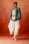 Jajaabor_Ivory Silk, Chanderi, Denim Embroidery, Beads Racerback, Cutwork Cape Skirt Set _Online_at_Aza_Fashions