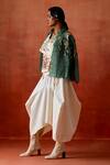 Shop_Jajaabor_Ivory Silk, Chanderi, Denim Embroidery, Beads Racerback, Cutwork Cape Skirt Set _Online_at_Aza_Fashions