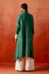 Shop_Jajaabor_Green Chanderi Silk, Denim Embroidery Collared Jacket Palazzo Set _at_Aza_Fashions