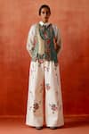 Buy Jajaabor Ivory Chanderi Silk, Denim Embroidery Collared, Open Neck Jacket Pant Set at Aza Fashions Buy_Jajaabor_Ivory Chanderi Silk, Denim Embroidery Collared, Open Neck Jacket Pant Set _at_Aza_Fashions