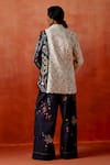 Shop_Jajaabor_Ivory Chanderi Silk, Denim Cut Work, Embroidery Colorblock Jacket And Pant Set _at_Aza_Fashions